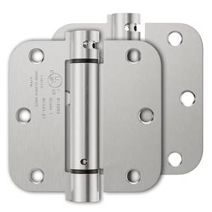 lot 16391 image: 2 Pack Self Closing Door Hinges 3.5 Inch, Spring Door Hinge with 58 Radius Corners, Adjustable Tension for Garage, Front Door, Back Door, for Left and Right Hand Door, UL Listed - Retail $13