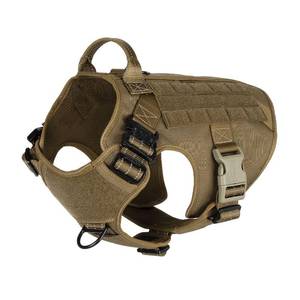 lot 16396 image: Tactical Dog Harness, Large Size,2X Metal Buckle, Working Dog MOLLE Vest with Handle, No Pulling Front Leash Clip, Hook and Loop Panel (Brown,L (Pack of 1)) - Retail $36