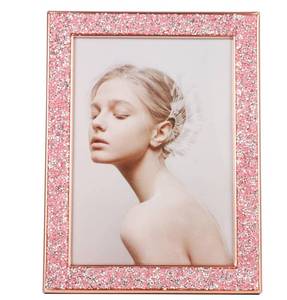 lot 16398 image: Rhinestone Picture Frame 5x7, Bling Diamond Photo Frame, Made of Metal and Real Glass, for Wall or Tabletop Display, Vertical & Horizontal (Pink Gold, 5x7) - Retail $20