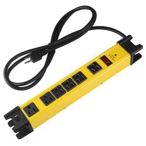 lot 16407 image: Heavy Duty Power Strip Surge Protector with 15A, 6 Plug Industrial Shop Workshop Garden Metal Multiple Outlets, 6FT Extension Cord 1200 Joules ETL Listed, Yellow - Retail $20