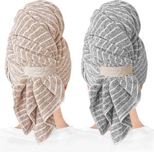 lot 16416 image: 2 Packs Large Microfiber Hair Towels for Women, Super Absorbent & Quick Dry Hair Towel Wrap for Curly Hair Long & Short Hair- Anti-Frizz Hair Turbans for Wet Hair - 27.539.4 - Retail $18