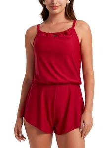 lot 16427 image: Women one piece romper swimsuit with Short Modest Swim Dress Bathing Suit with Skirt Red M - Retail $20
