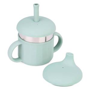 lot 16438 image: Baby Sippy Cup, Silicone Training Stainless Steel Kid Cups, Break Resistant Straw Lid Cup for Infants 6-12 Month Toddlers and 1-3 Year Kids, 7.4 Oz Water Drinking Cup (Green, 1pc) missing straw - Retail $15