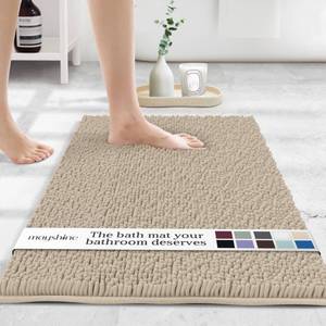 lot 16453 image: Plush Shaggy Chenille Bath Mat  Extra Soft, Super Absorbent, Non-Slip Bathroom Rug  Fluffy Microfiber, Area Rug Sets for Bathroom Floor, Kitchen, Living Room  23x14  Beige - Retail $17
