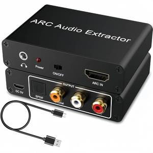 lot 16458 image: HDMI ARC Audio Extractor Converter, 192KHz ARC Audio Extractor Output Optical SPDIFCoaxialRCA and 3.5mm Jack Stereo Adapter for HDTV Link to Soundbar, Home Amplifier, Speaker ect - Retail $18