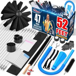 lot 16481 image: 47-Piece 52-Feet Dryer Vent Cleaner Kit, Dryer Cleaning Tools, Omnidirectional Dryer Lint Vacuum Attachment, Dryer Vent Brush, Universal Vacuum & Dryer Adapters (Blue) - Retail $50