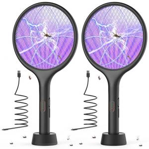 Electric Fly Swatter 4000V Bug Zapper Racket Dual Modes Mosquito Killer with Purple Mosquito Light Rechargeable for Indoor Home Office Backyard Patio Camping (Black-2 Pack) - Retail: $30