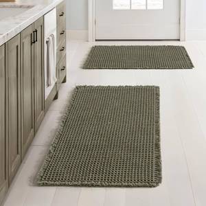 lot 16494 image: Set of 2 Waffle Bathroom Rugs, Super Absorbent Non Slip Bath Rugs, Washable Bath Mats with Tassels, Ultra Soft Rubber Backed Shower Mats for Bathroom Floor, Tub, Green, 17x24 Inch - Retail $22