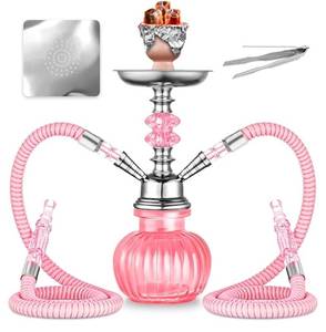 lot 16498 image: 2 Hose Hookah Set With Everything - Mini Glass Pumpkin Shisha Vase, Hookah Foil