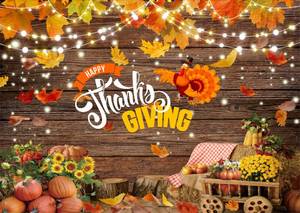 lot 16500 image: 10x8ft Thanksgiving Backdrop Fall Harvest Pumpkin Turkey Background for Autumn Party Family Gathering School Festival Decorations Photo Booth Banner186 - Retail $16