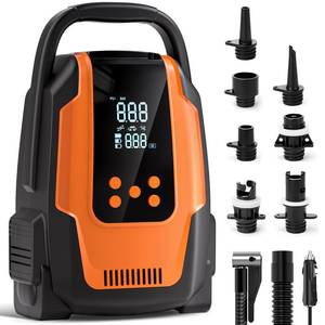 lot 16510 image: Electric Paddle Board Pump, 50PSI High Pressure Portable SUP Air Pump with Auto-Off and Deflation Function, 12V DC Car Connector for Stand Up Paddle Boards, Car Tires, Boats, Kayaks - Retail $60