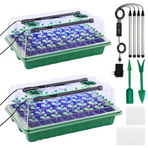 lot 16534 image: Seed Starter Tray with Timed Grow Light, 2 Pack 80 Cells Plant Starter Tray Seedling Starter Kit with Humidity Domes Base Indoor Mini Greenhouse Plant Germination Trays for Seeds Growing Starting - Retail $38