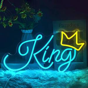 lot 16539 image: King Neon Signs for Wall Decor, Blue LED Light Signs Golden Crown Neon Lights Aesthetics Light Up Sign USB Powered Switch Wall Neon Art Decor Lights for Bedroom Kids Teen Boys Room Birthday Party Bar - Retail $30