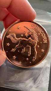 lot 19 image: 1 oz 999 Fine Copper Round - Unicorn design