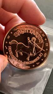 lot 20 image: 1 oz 999 Fine Copper Round - Sagittarius Zodiac Sign design