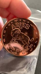 lot 21 image: 1 oz 999 Fine Copper Round - Aries Zodiac Sign design