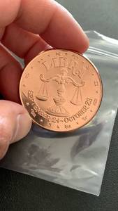 lot 22 image: 1 oz 999 Fine Copper Round - Libra Zodiac Sign design
