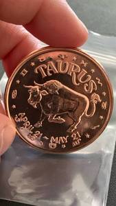 lot 23 image: 1 oz 999 Fine Copper Round - Taurus Zodiac Sign design