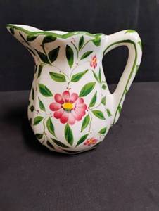 lot 1024 image: Hand-Painted Floral Ceramic Pitcher