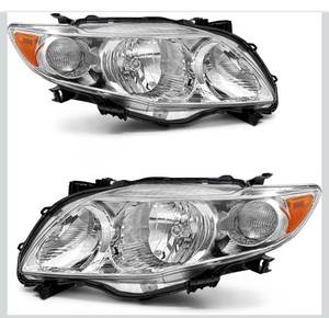 lot 8089 image: Headlight Assembly for 2009 2010 Toyota Corolla BaseCELEXLE Models North America Built Vehicle Clear Lens Chrome Housing Amber Reflector Replacement Pair