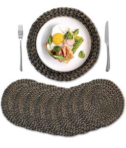 lot 8097 image: 10 Pack, Round Woven Placemats, Natural Water Hyacinth Wicker Place Mats, Braided Straw Table Mats