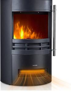 Freestanding Electric Fireplace Stove, 1500W Heater with Realistic 3D LED Log Flame, Adjustable Thermostat, 2 Heat Settings, Overheat Protection, Black Cast Iron Design for Indoor Use Retail $249
