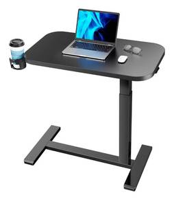 lot 8111 image: HUANUO 32Inch Bedside Table with Wheels, Height-Adjustable Rolling Computer Cart,