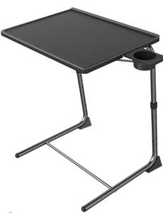 lot 8123 image: HUANUO Adjustable TV Tray Table - TV Dinner Tray on Bed & Sofa, Comfortable Folding Table with 6 Height & 3 Tilt Angle Adjustments (Black)