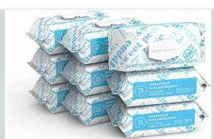 lot 8131 image: Amazon Elements Baby Wipes, Unscented, Alcohol-Free, With Aloe and Vitamin E, 810 Count, Flip-Top Packs