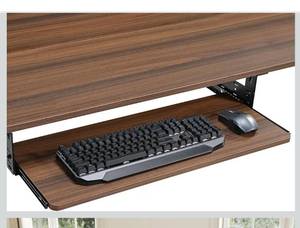 lot 8151 image: EUREKA ERGONOMIC Adjustable Keyboard Tray Under Desk, 28x11 Inch Large Slide Out Keyboard & Mouse Platform Tray, Wooden Pull Out Computer Keyboard Drawer for Typing Home Office Desk, Walnut