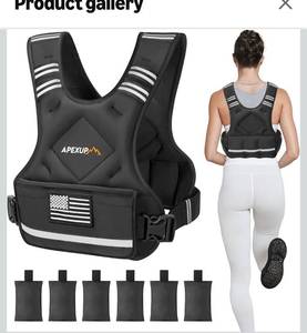 lot 8163 image: APEXUP Adjustable Weighted Vest, 4-10lb12-18lb20-32lb Vest with 6 Ironsand Weights and Large Pocket,