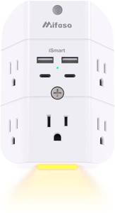 lot 8178 image: Surge Protector Outlet Extender - with Night Light, 5-Outlet Splitter and 4 USB Ports (2 USB C Charger), Multi Plug Outlet for Home, Dorm Room Essentials