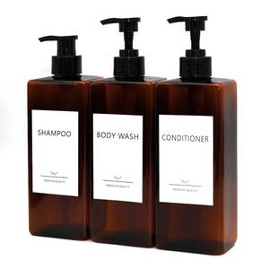 lot 8182 image: Shampoo and Conditioner Dispenser Set, 3Pack Refillable Shampoo and Conditioner Bottles with Labels, 500ml Soap Dispenser 16.9oz Shower Dispenser Square Pump Bottle for Bathroom and Kitchen - Amber