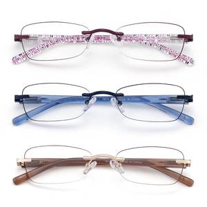 lot 8184 image: LOVIVY 3 Pack Rimless Reading Glasses for Women Blue Light Blocking Readers Tinted Edge Spring Hinge Pattern Print Arm Eyeglasses Mix 4.00