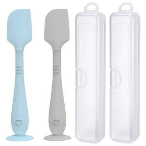 lot 8186 image: 2 Pack Diaper Cream Spatula with Hygienic Travel Case, Butt Spatula Baby with Suction Base, Baby Butt Paste Spatula, Soft Silicone Diaper Rash Cream Applicator Large Size (Blue & Gray)