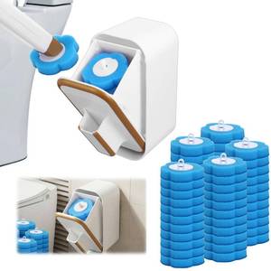 lot 8188 image: Disposable Toilet Brush with 54 Pcs Refill Heads and Holder Includes Storage Caddy&ampToilet Bowl Wand, Wall-Mount Scrubbing Toilet Brush Bathroom Cleaning Kit (1 Wand &amp 54 Refills)