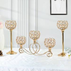 lot 8213 image: kolnlala Gold 5 Arm Metal Crystal Tea Light Candle Holder, Elegant Wedding Table Centerpiece, Christmas Wishing Bowl Candle Holder