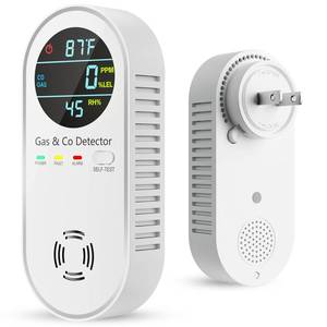 lot 8216 image: Vilfet Carbon Monoxide Detectors & Natural Gas Detector, 4-in-1 Carbon Monoxide Detectors Plug in, Gas Leak Detector with Dual Alarms, Temperature & Humidity Sensor for Home, RV, White, 1 Pack