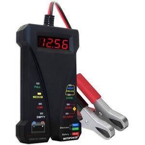 lot 8225 image: MOTOPOWER MP0514A 12V Digital Car Battery Tester Voltmeter and Charging System Analyzer with LCD Display and LED Indication - Black Rubber Paint