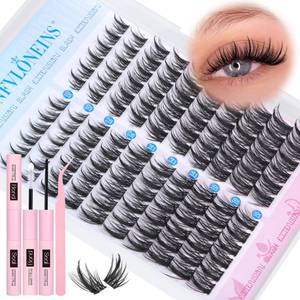 lot 8231 image: Manga Lash Clusters Kit Natural Lash Extension Kit Wispy Eyelash Extension Kit Soft Eyelash Clusters Anime Individual Lashes Kit Cluster Eyelash Extensions with Bond and Seal and Tweezers TNFVLONEINS