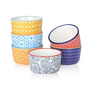 lot 8251 image: Selamica Ceramic 6 Oz Ramekins Oven Safe, Creme Brulee Ramekins, Souffle Dishes Custard Cups for Baking, Mini Bowls for Pudding Dip Ice Cream, Set of 6, Assorted Colors