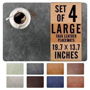 lot 8254 image: UnivoColors Washed Cowhide Pattern Faux Leather Big Size Placemats Set of 4, Waterproof Easy to Clean Anti-Slip PU Table Mats for Party Decoration19.7 x 13.6, Dark Grey Retro Cowhide Pattern