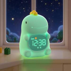 lot 8271 image: TCJJ Kids Sleep Training Alarm Clock with Night Light - OK to Wake Clock & Sound Machine, Rechargeable Silicone Animal Lamp for Boys Girls Bedroom (Dinosaurs)