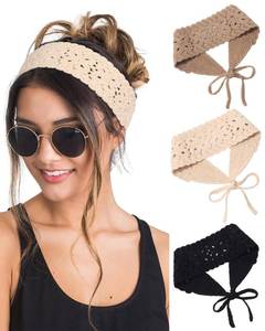 lot 8282 image: HAIMEIKANG Hippie Hair Bandana Headbands for Women Boho Headband Knit Hair Bands Floral Head Wrap for Women and Girls(BlackBeigeCoffee)