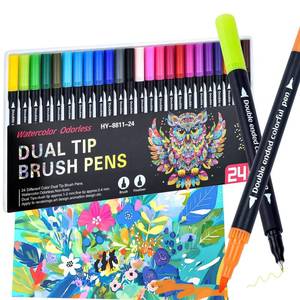 lot 8299 image: MIN CI Markers for Adult Coloring Books No Bleeding, 24 Colors Dual Markers Water-based, Dual Tip with Fine Tip and Brush Tip Pens for Calligraphy, Art Supplies Marker Kit for Drawing Art DIY Crafts