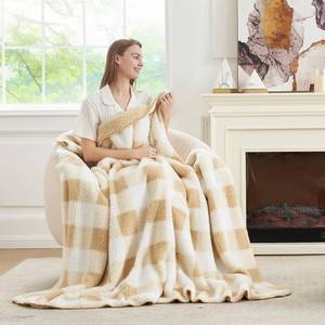 lot 8310 image: Cozy Bliss Luxury Sherpa Throw Blanket for Couch, Premium Reversible Buffalo Plaid Thick Throw, Warm Cozy Soft Blanket for Home and Gifts (Beige, 60 x 80)