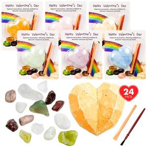 lot 8316 image: POATROZON 24 Pack Valentines Gemstones Dig Kit for Kids Gems Crystal Excavation with Card Party Favors for Boys and Girls Valentines Exchange Gifts