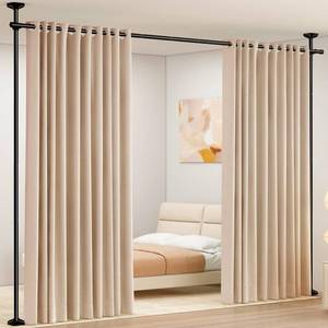lot 8333 image: SUNALLY Room Divider Curtain Rod, No Drilling Room Separator for Space Partition Adjustable 4-10ft(H) 28-70inch(W) Heavy Duty Temporary Wall Divider Floor to Ceiling Tension Rod, Black