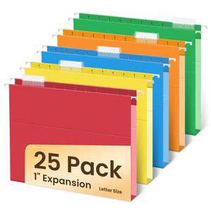 lot 8336 image: SUNEE Hanging File Folders Extra Capacity Assorted Colors, 25 Pack Letter Size File Folders with 15-cut Tabs, Heavy Duty 1 Inch Expansion, Stay Organized for Your Home and Office Bulk File
