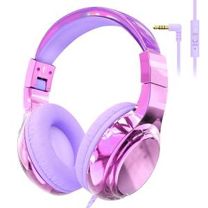 lot 8351 image: QearFun Kids Headphones Wired with Mic, 8594dB Safe Volume Limit, Foldable Over Ear, Tangle-Free Cord & Sharing Port, Wired On-Ear Headset for School, Chromebook, Tablet, Travel - Boys & Girls